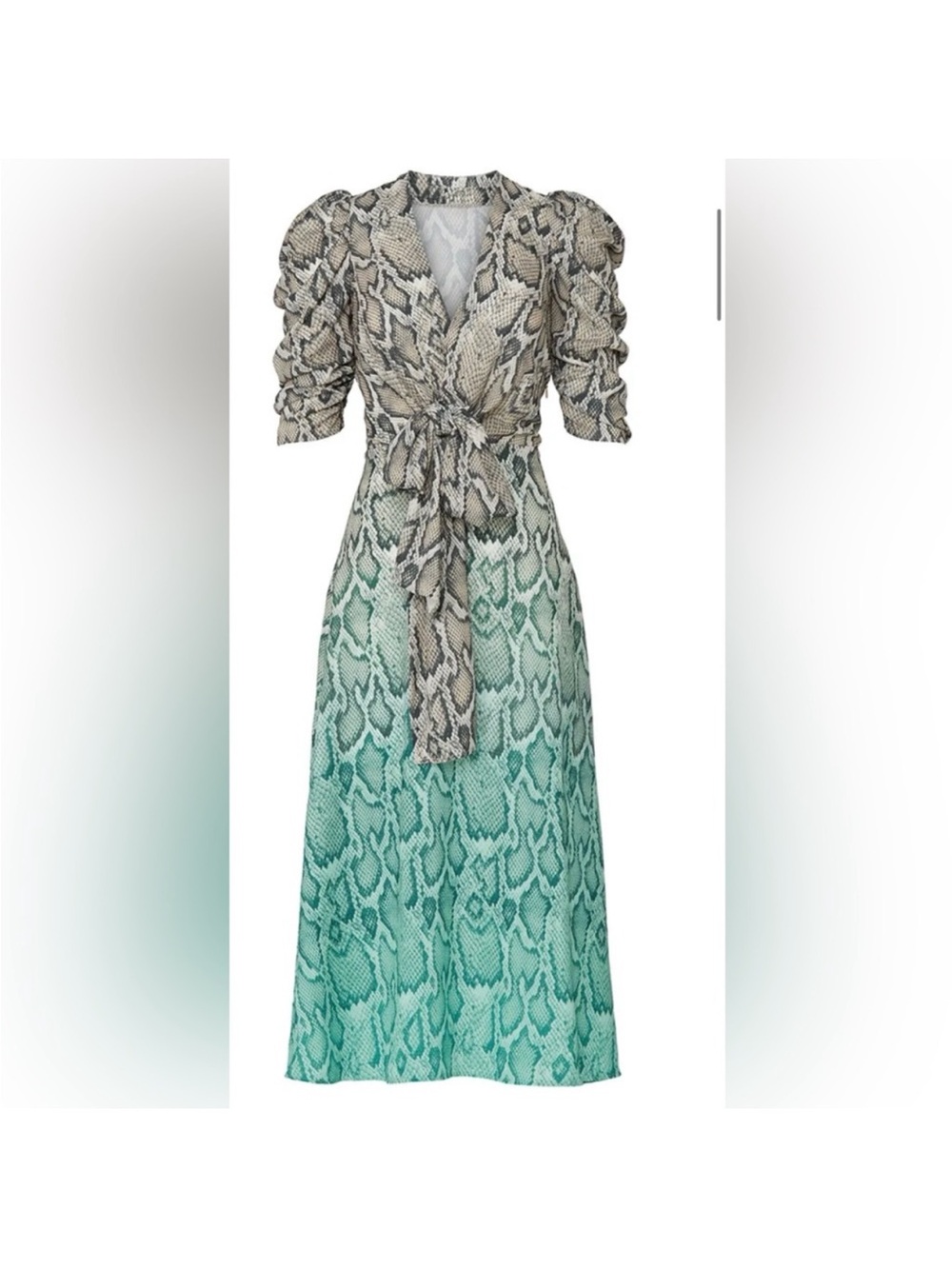 AFRM Snake-Print Midi Dress in Teal and Beige